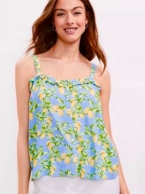 LOFT Blue Lemon-Print Spaghetti Strap Tank Top
